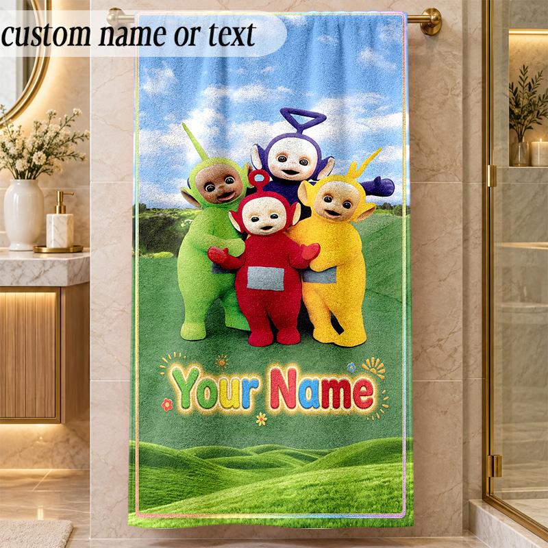 Beach TowelTeletubbies Custom Name Text Personalized Soft Towel for Beach Pool Indoor Home Decor Gift