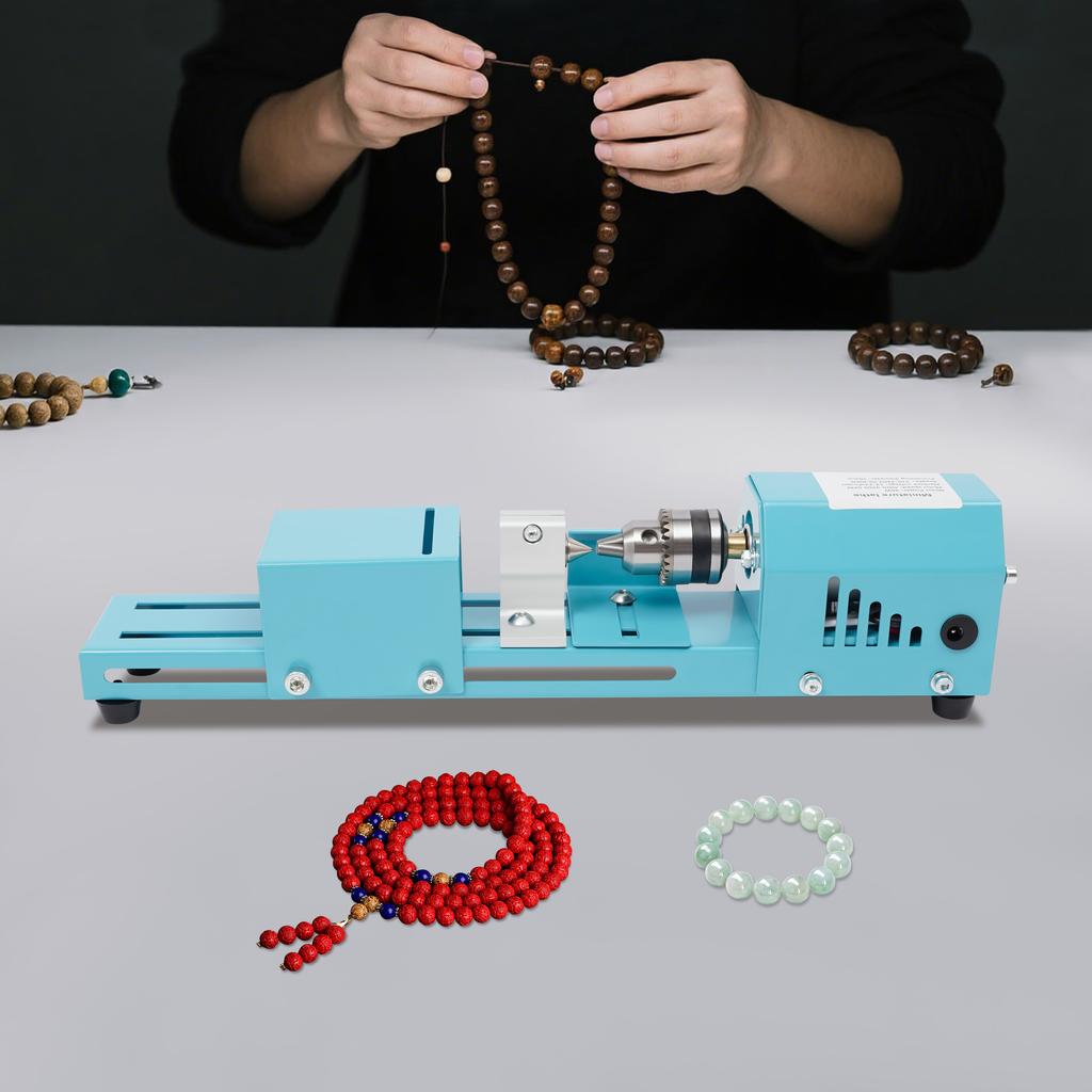 Mini Metal Lathe Machine,Blue Wood Lathe Milling Machine Corded Electric 34.5*6*8cm for Processing Small-leaf Rosewood