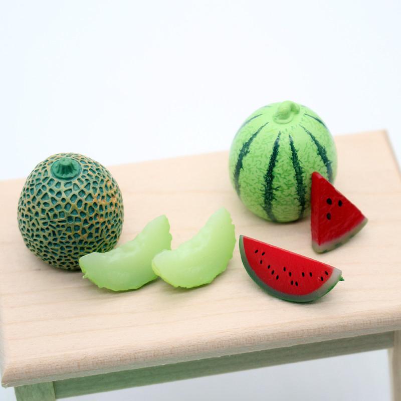 1/12 Dollhouse Simulation Iced Watermelon Cantaloupe Model Dollhouse Mini Fruits Toys Dolls House Kitchen Accessories
