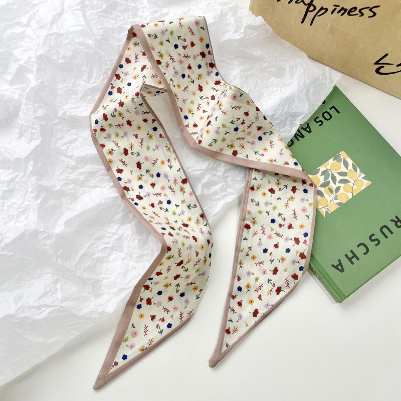 Brown Series Lady Scarves Hairband Long Silk Foulard Print Brand Lady Neckerchief Ribbon Women bandana silk 2024 New