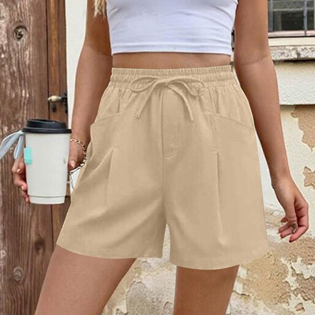 Women's Fashionable Casual Comfortable Wide-Leg High-Waisted Elastic Waist Drawstring Shorts