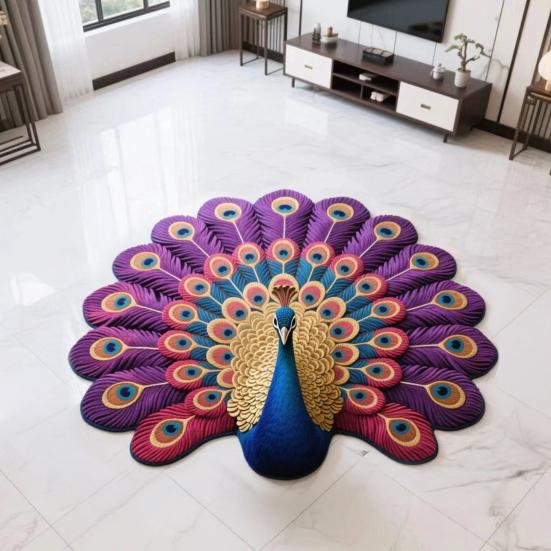 Floor Mat Colorful 3D Peacock Design Quick-Drying Crystal Velvet Soft Absorbent Bath Rug Anti-slip Backing Easy Care Bathroom Mat