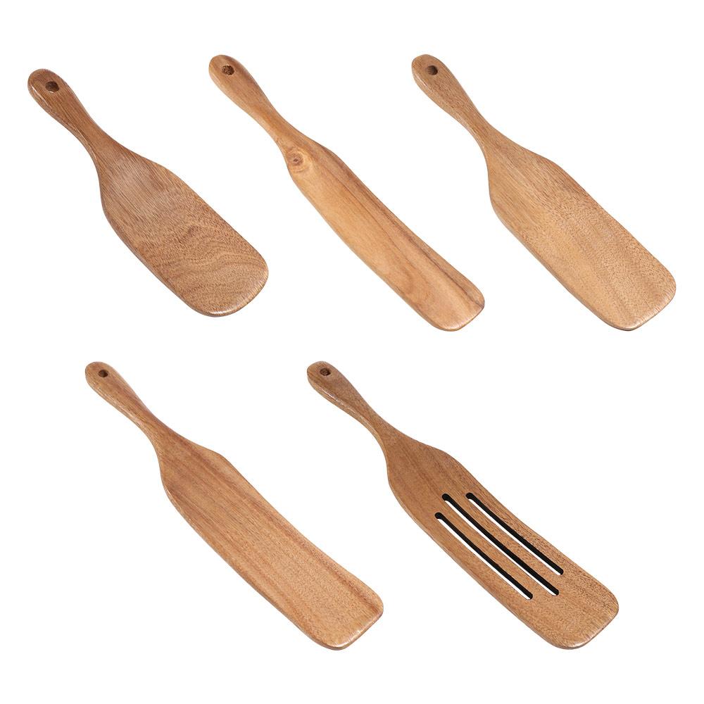 Non Stick Long Handle Spatula Natural Wood Kitchen Leakage Shovel Kitchenware Supplies