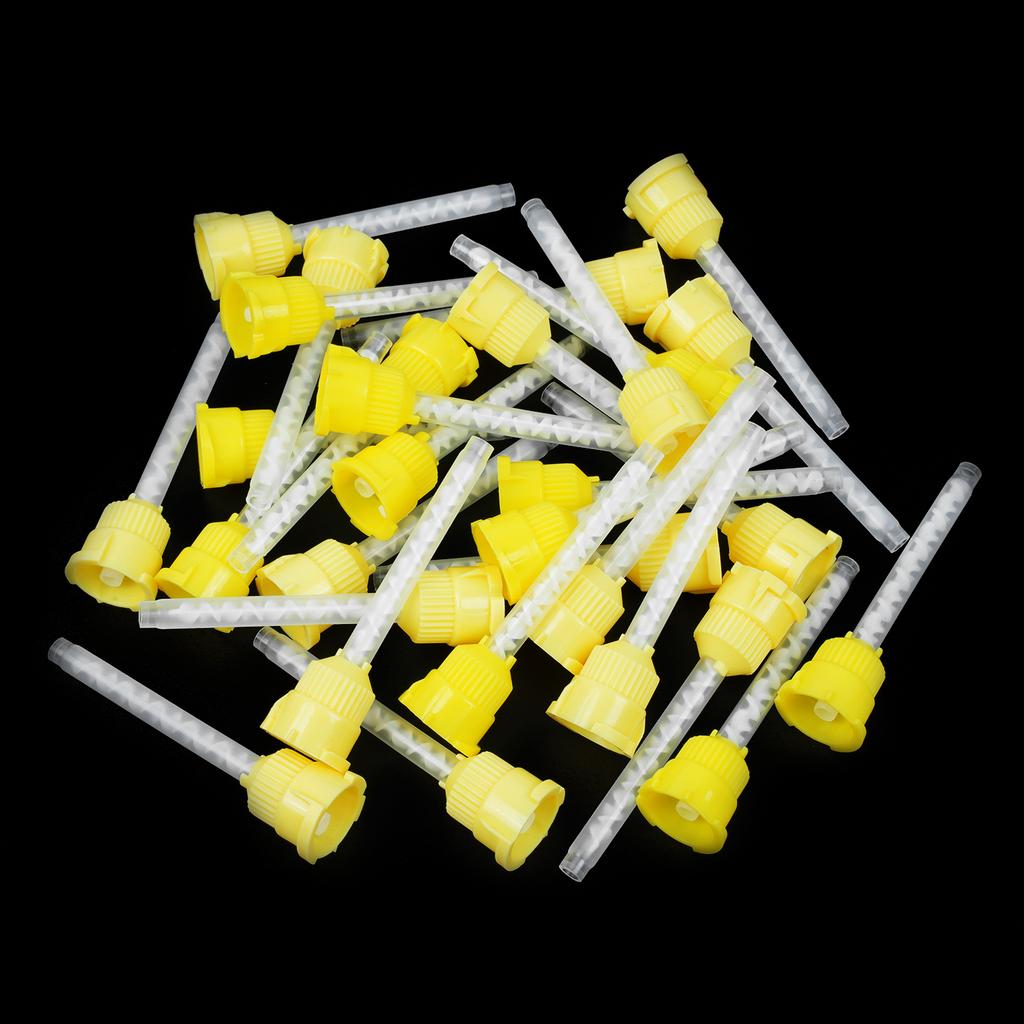 50pcs/bag 1:1 Silicone Rubber Dental Mixing Tips Yellow Impression Nozzles Disposable Mixing Head for Dentistry Lab Supplies