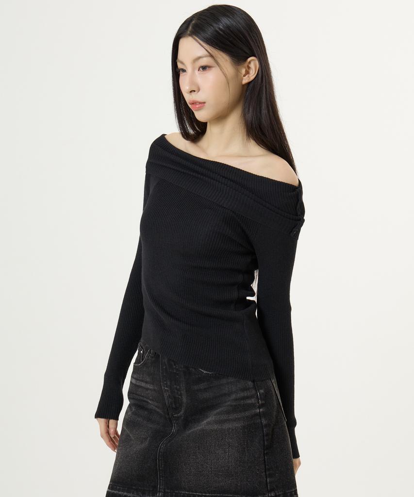 UNKNOWN PLANET Off-Shoulder Knit Top Black