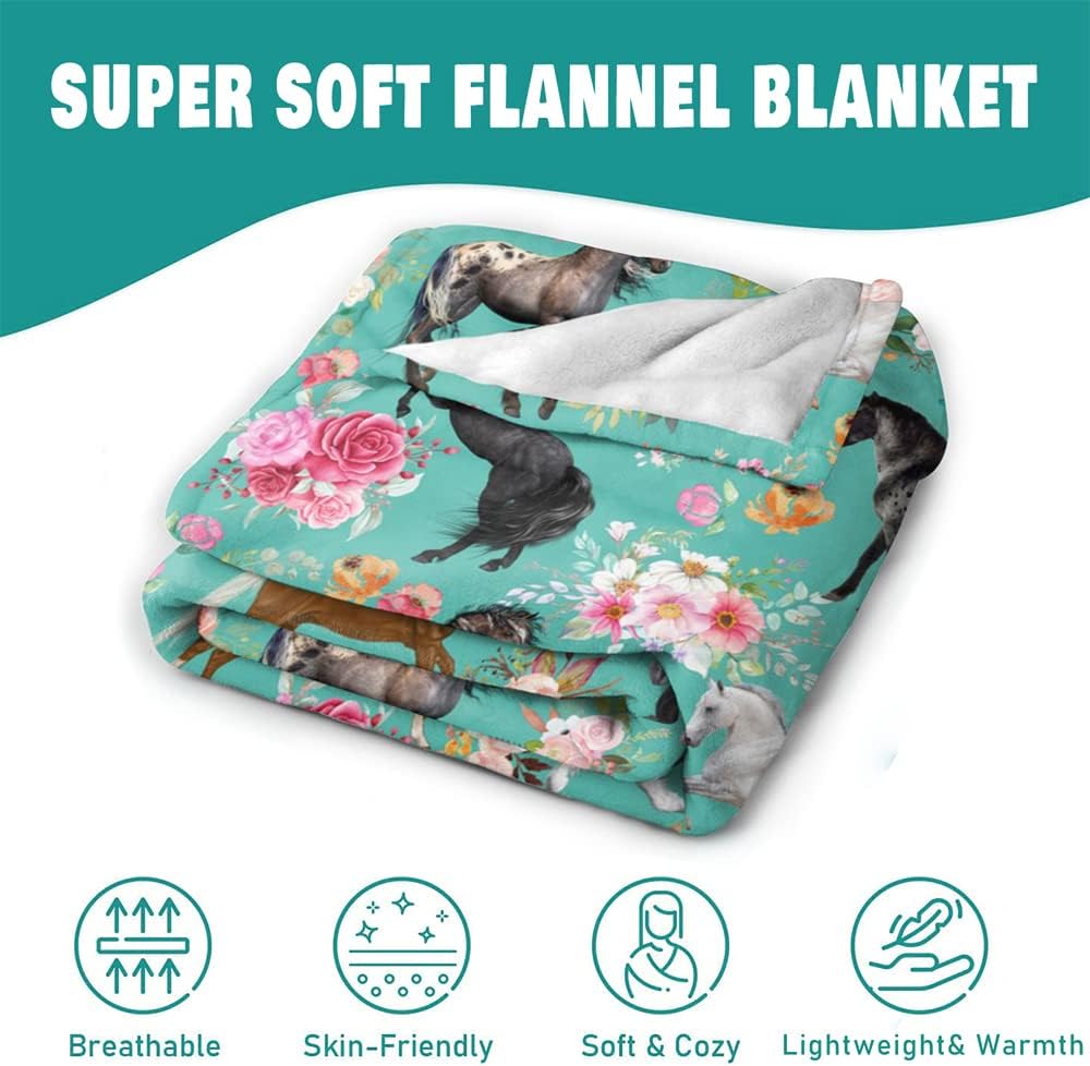 Coperta per Cavallo Regali per Cavalli Morbida Coperta per Cavallo per Bambine Accogliente Leggera Trapunta a Fiori Copriletto per Divano Letto Decorazione Camera da Letto
