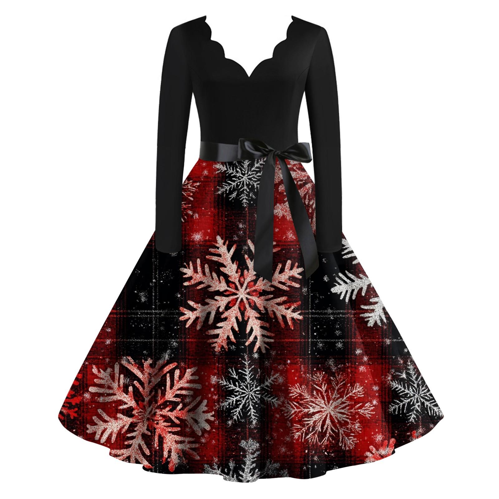 

Жіноча різдвяна сукня з V-подібним вирізом і великим подолом, з довгим рукавом XXL чорний