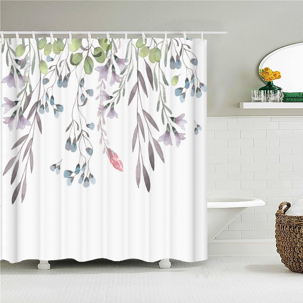 High Quality Leaves Fabric Shower Curtain Waterproof Plant Flower leaf Bath Curtains for Bathroom Decorate with Hooks