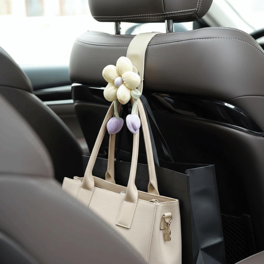 Portable Car Back Seat Hooks Leather Car Hanging Hook Tulip Flower Car Hooks SUV