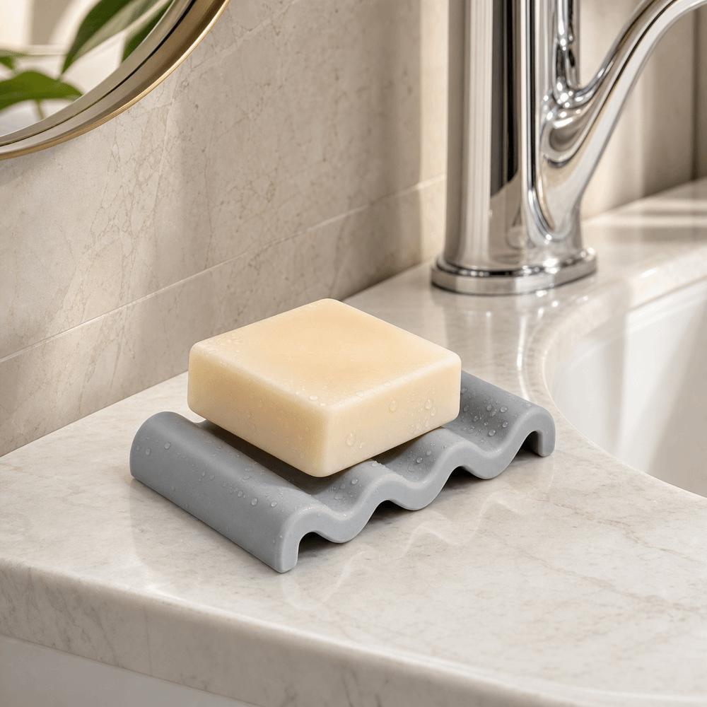 New Marble Pattern Soap Dish Silicone Wave Shaped Soap Holder Anti Slip Quick Drying Soap Tray Kitchen Countertop