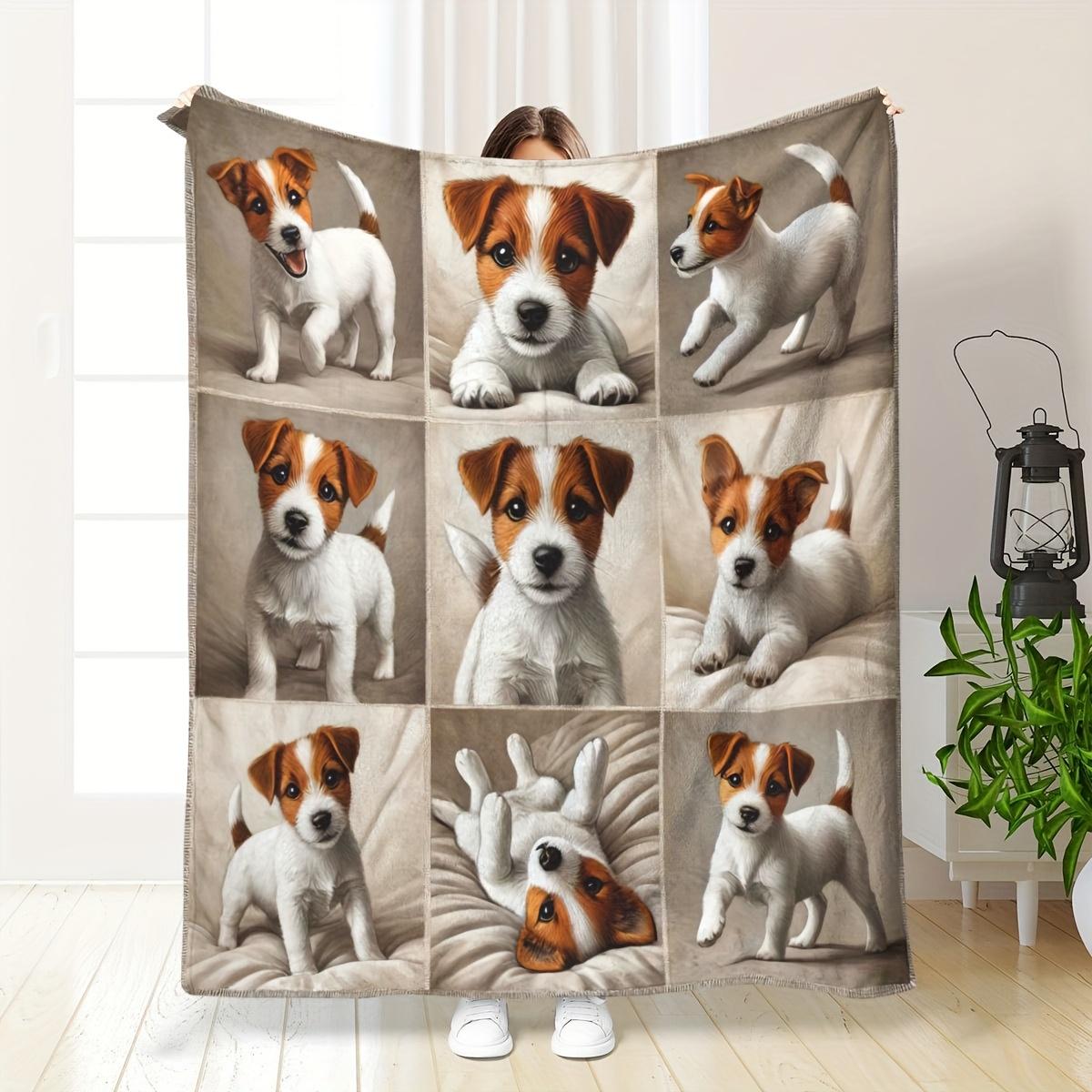 

1PCcs Retro Style Printed Multi-Color Dog Design Printed Flannel Blanket Lightweight Soft Throw Soft All-Season Bedspread for Couch Camping, Travel 75*100cm
