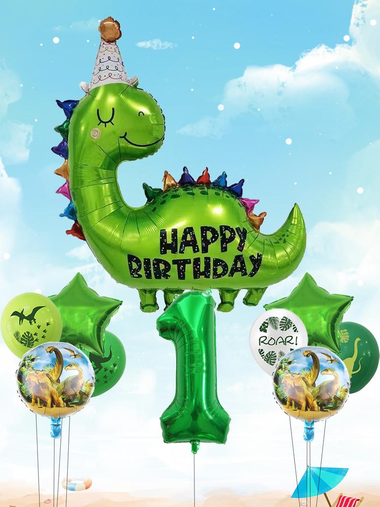 1set Happy Birthday Dinosaur Number Star Foil Balloons with Jurassic Theme Latex Balloon Children's Birthday Party Decorations