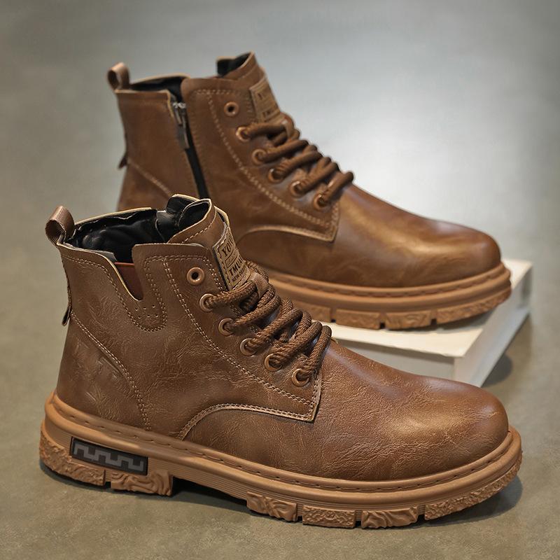 Martin boots men s leather shoes British style tooling boots versatile high-top casual Martin boots lazy side zipper outdoor leather boots 39 верблюд 3419₽