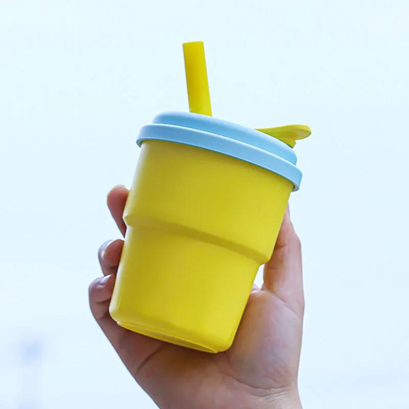 Butelka na wodę 380 ml Silikonowy kubek ze słomką Kubek do picia Domowy kubek do picia wody Kubek na mleko Odporny na upadki Wysoka temperatura Kawa Net