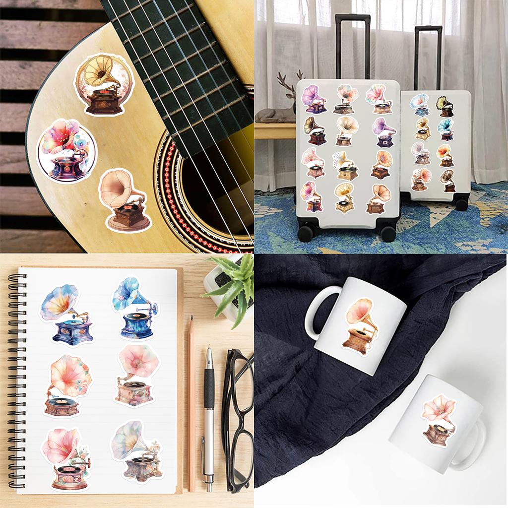 50 Cartoon Phonograph Stickers Decorate Guitar Notebook Suitcase DIY Waterproof Stickers