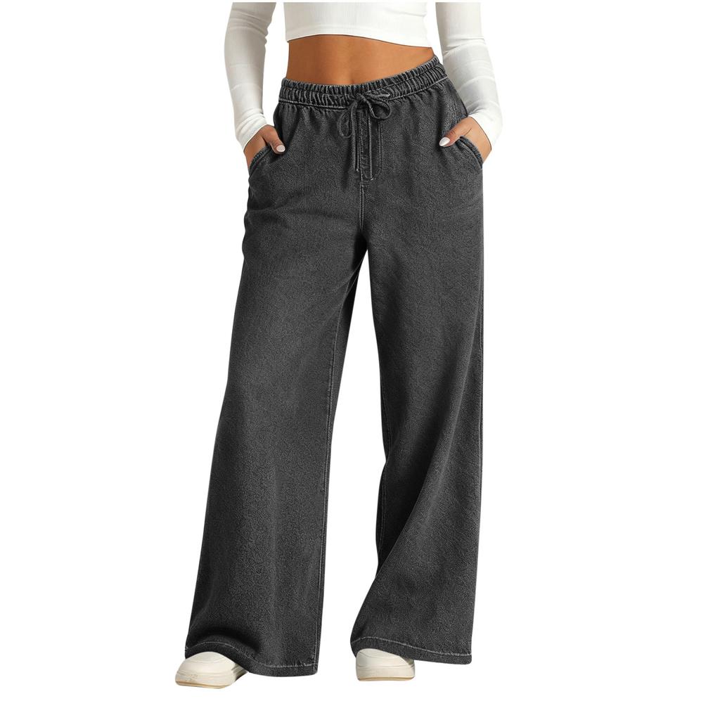 Women’s Wide Leg Drawstring Waist Pants Loose Fit Elastic Waistband Trousers Casual Lounge Sweatpants with Pockets