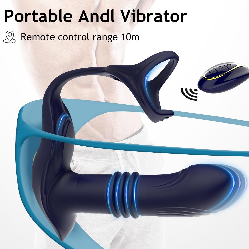 Wireless Anal Vibrator Cock Ring Delay Ejaculation Testicle Stimulator Thrusting Vibrating Prostate Massager Sex Toy for Couples