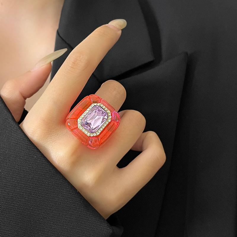 Vintage Elegante Stijlvolle Kleurrijke Ringen Geometrische Wijsvinger Hars Ringen Licht Luxe High-End Sieraden Accessoires