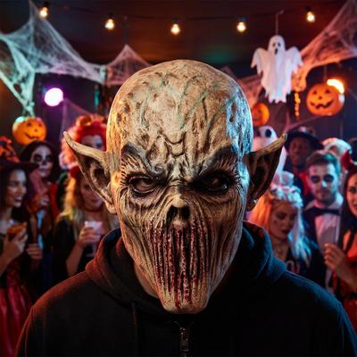 Ghoul Monster Maske Premium Latex Realistische Wunddetails Horror Party Dekoration für Special Effects Fans mit Kapuzengewand im Lieferumfang enthalten
