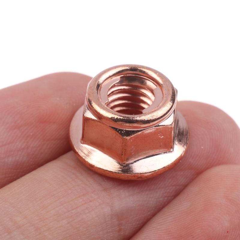 12/50 Stück M8 Kupferbeschichtete Stehbolzen Sicherungsmuttern Kupferbolzen Schraubenbolzen Schraube Turbo Auspuffbolzen Sechskant Kupfer Auspuffmuttern