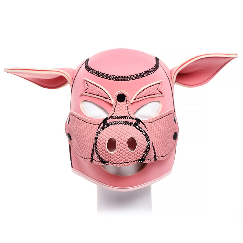 Neoprene Pink Pig Mask Hood  Fetish Costume Pet Play