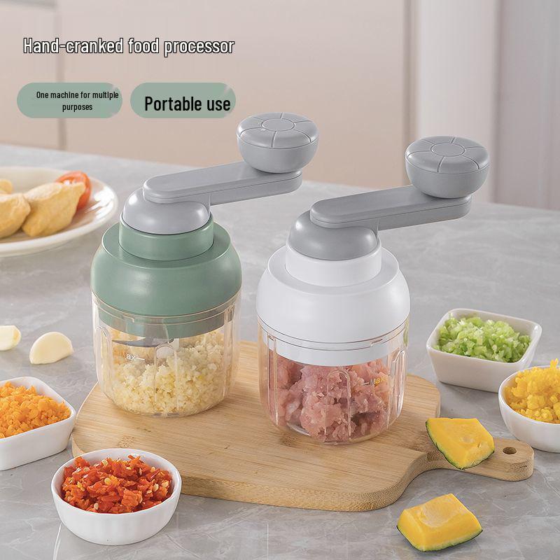 Compact Hand-Crank Garlic & Meat Grinder: Manual Pull-Type Chopper & Mincer