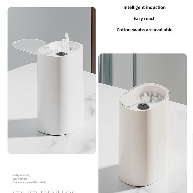 Induction Cotton Swab Box Automatic Dispenser Cotton Swab Container Box Dustproof Lid Makeup Organizer for Bathroom Home Storage