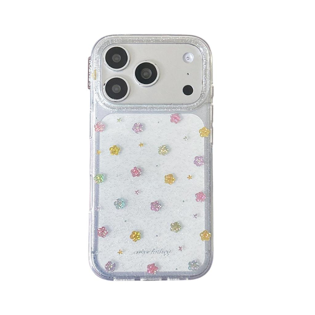 Esthetische Glanzende Goudfolie Bloemenhoesje voor iPhone 17 Pro Max/16/15 met Ketting