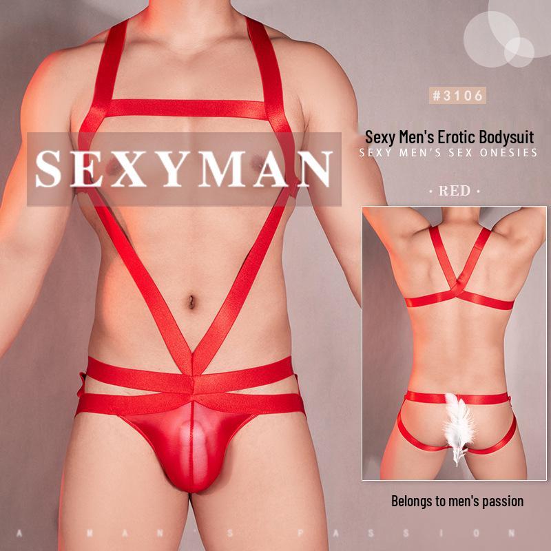 Men's Sexy Lingerie: 2023 Desire's Temptation High Elastic Hollow-Out Bodysuit for Sissy Erotik
