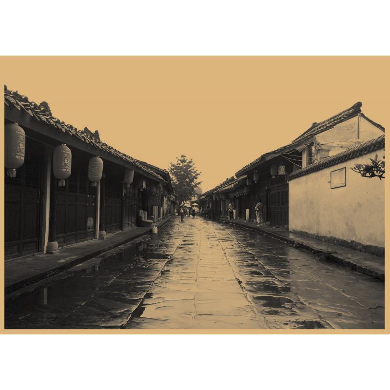 Retro Kraft Paper Wall Art: Chongqing Street Scene at Hot Pot & Malatang Restaurants White card paper (non-adhesive) 30*42 cm