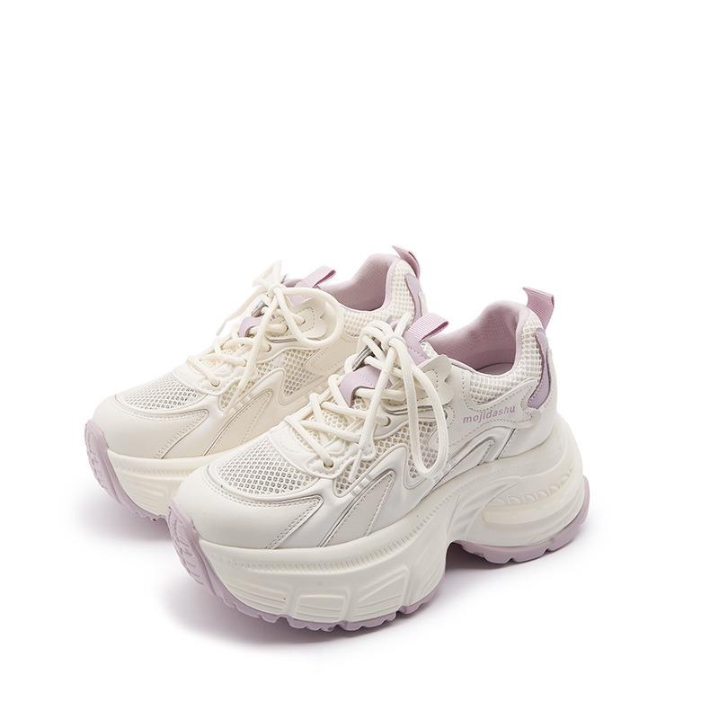 Summer New Mesh Inner Height Increase Leather Dad Shoes Women's Casual Versatile Thick-soled Thin Women's Shoes