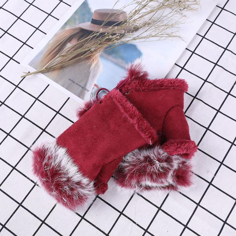 Faux Rabbit Fur Half Finger Gloves Cute Plush/Suede Leather Gloves High Quality Rabbit Hair Wrist Fingerless Mittens for Ladies