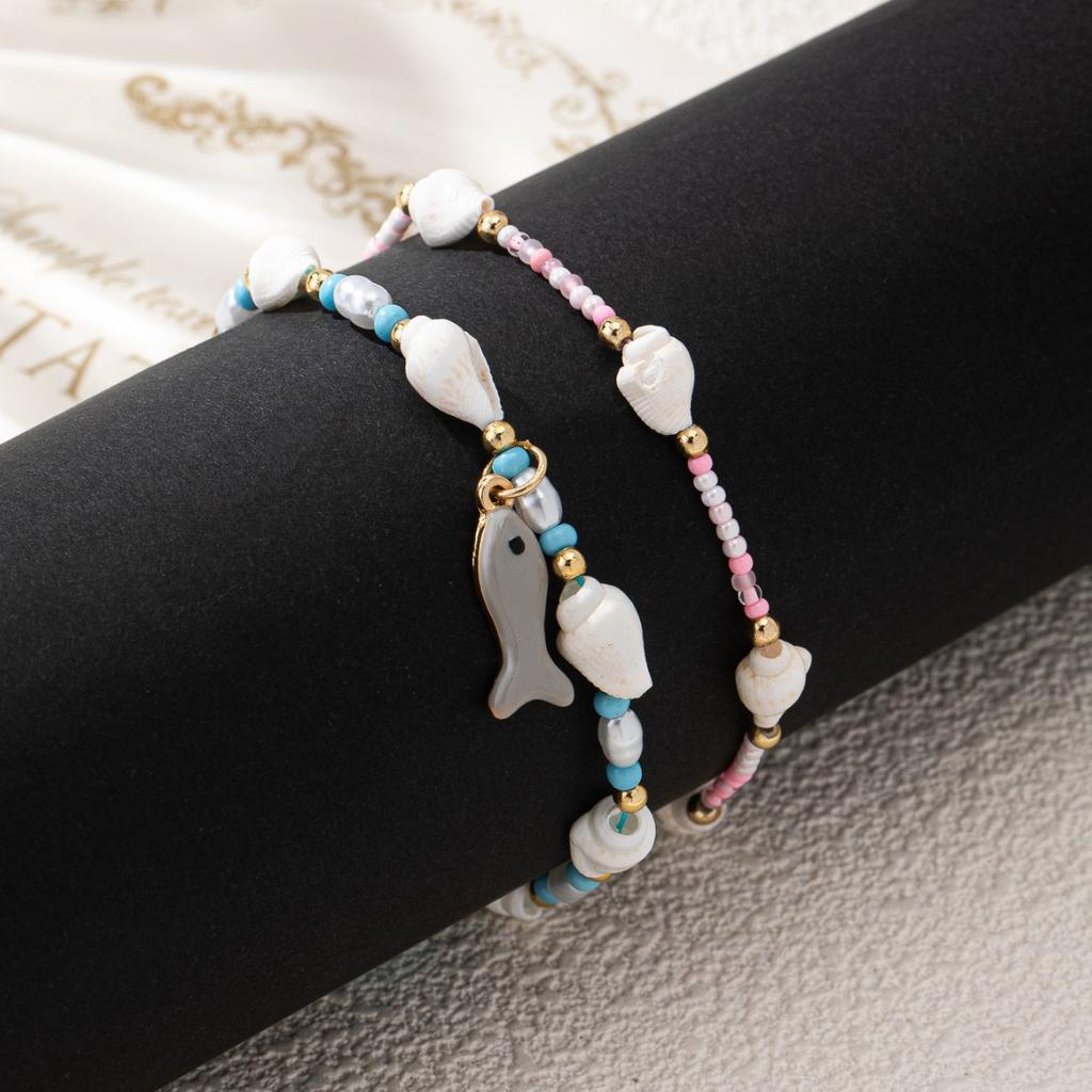 New self-developed jewelry, colored rice bead conch bracelet, popular summer beach shell