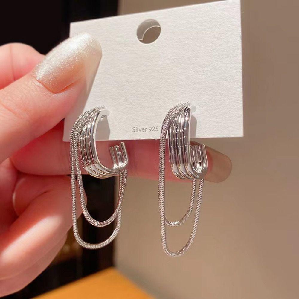 Gold/Silver Tassel Earrings Ring Hoop Earrings Minimalist Metal Tassel Geometric Earrings  Women