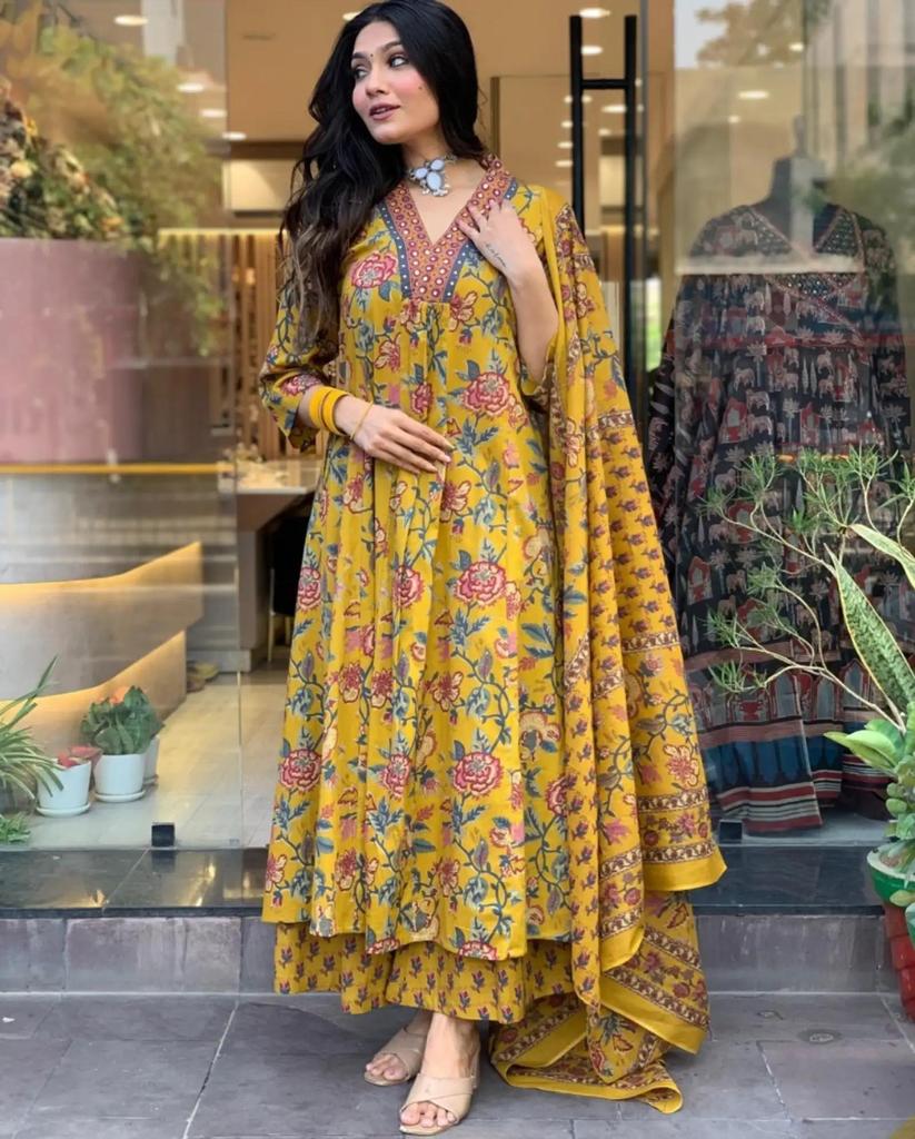 Women Designer Anarkali Kurta Pant Dupatta Set Indian Bollywood Salwar Suit Dress