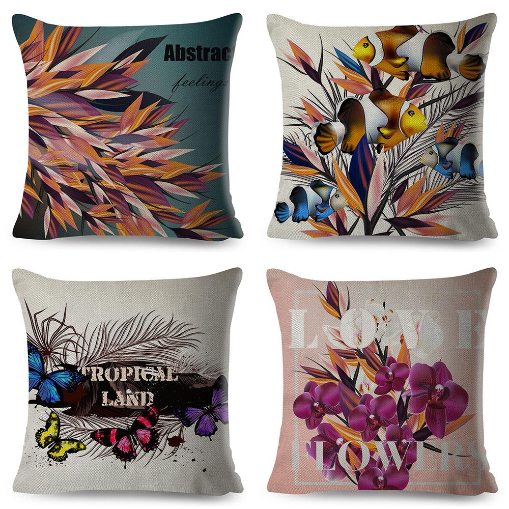 Exotic Flower Cushion Cover Orchid Palm Leaf Design Decorative Throw Pillow Case Living Room Bedroom Sofa Decor