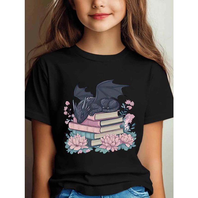 Girls Crewneck Short Sleeve Tee, Halloween Graphic Print Soft Casual Sport Top for Teens