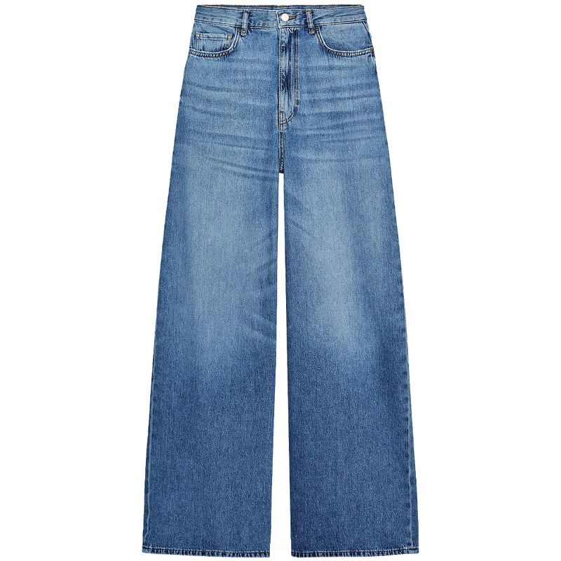 Zaprha 2025 New Retro Blue Cotton High Waist Wide Leg Elegant Simple Jeans Women Slimming 6840055