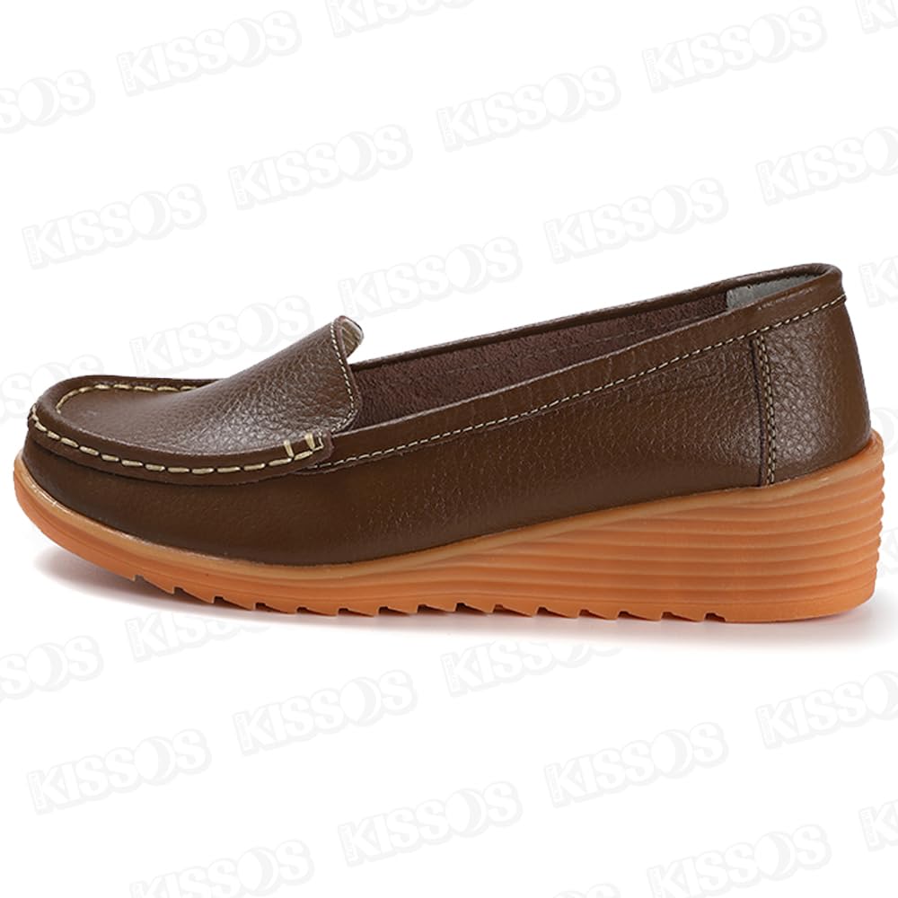 KISSOS Women's Loafers, Driving Shoes, Slip-On Flats, Casual Shoes (Khaki, Size 24.5cm (39))