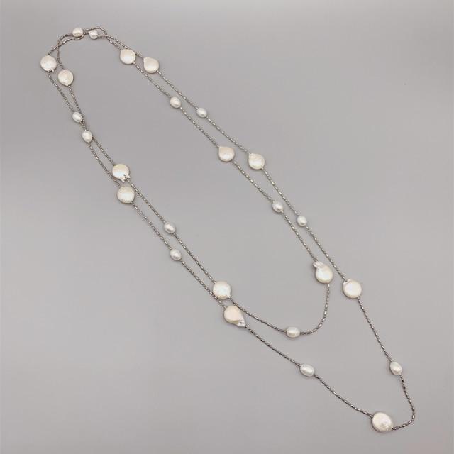 Freshwater Rice Pearls Coin Pearls Long Pendant Necklace Girls Floating Style Stainless Steel For Women Chain Classic Giveaway GiftClassic Necklaces