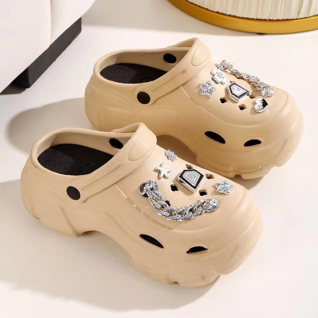 

thick-soled heightening hole shoes for women s new fashion accessories, trendy sandals, and beach bag head and half slippers for women 38 хакі