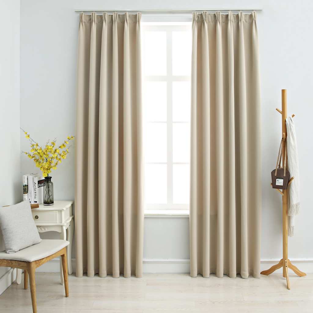 Vidaxl Verdunkelungsvorhänge mit Haken, 2 Stück, Beige, 140x175 cm