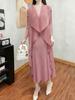 Plus Size Women's High-Quality Textured Two-Piece Look Loose Slimming Solid Color Miyake Long Sleeve Dress
