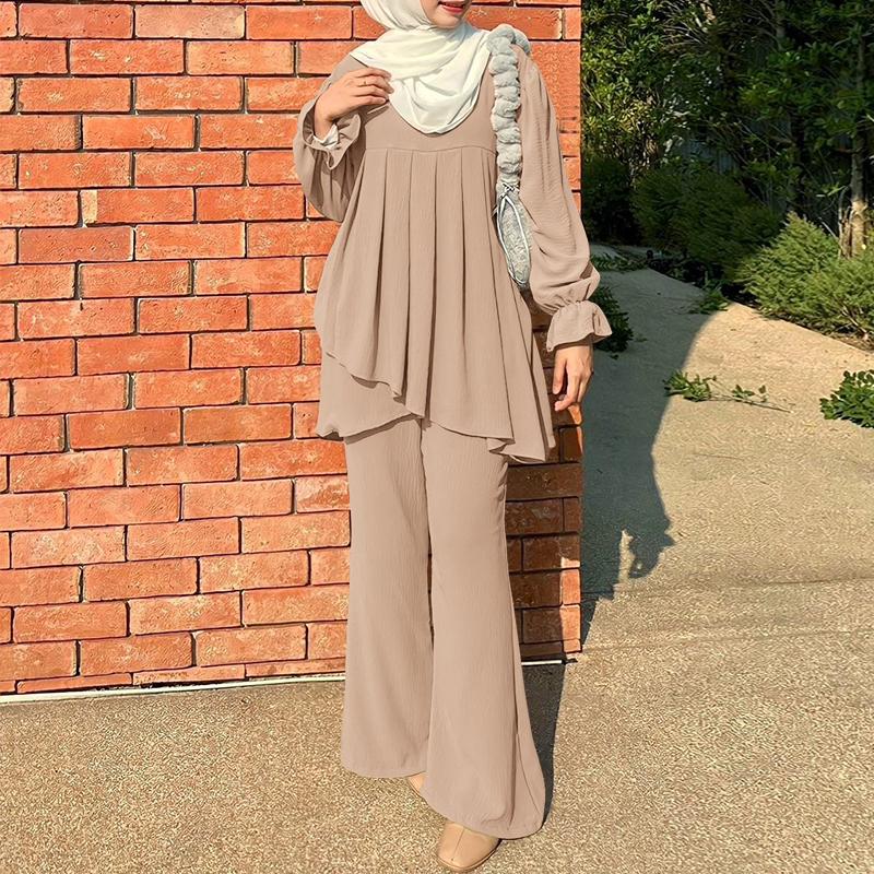 ZANZEA Women Long Sleeve Blouse and Pants Casual Two Piece Suit Sets