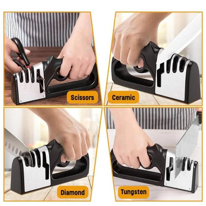 4 In 1 Knife Sharpener Handheld Non-Slip Multi-Function Quick Kitchen Utensils Professional Scissors Multifunction Sharpener