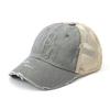 Summer New Design  Hat  Trucker Hat for Ponytail  Mesh Washed Denim Distressed Ponytail Hat Women