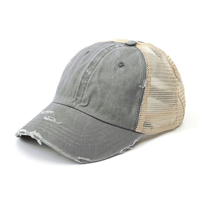 Summer New Design  Hat  Trucker Hat for Ponytail  Mesh Washed Denim Distressed Ponytail Hat Women