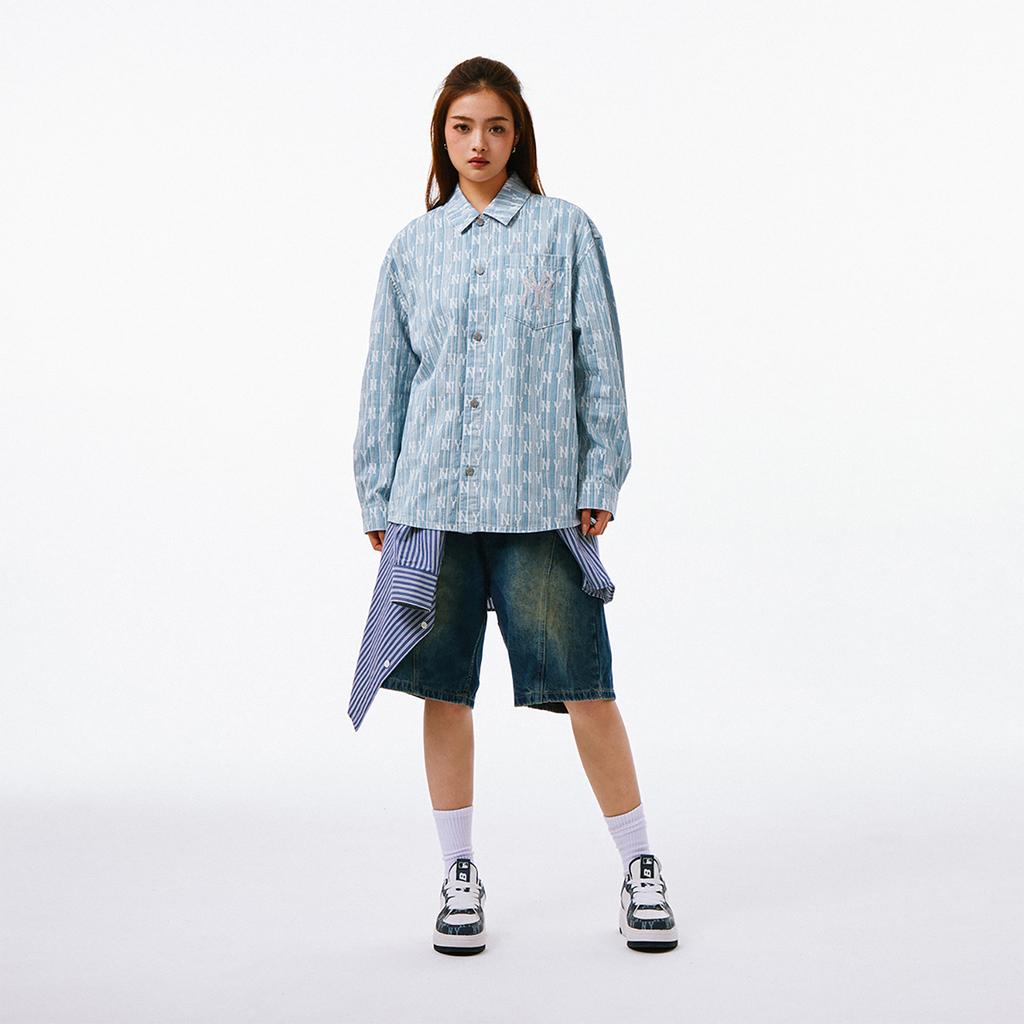 New MLB New York Yankees SS24 Denim Jacket Spring Fall Unisex Light Blue 3ADRM0341-50BLL