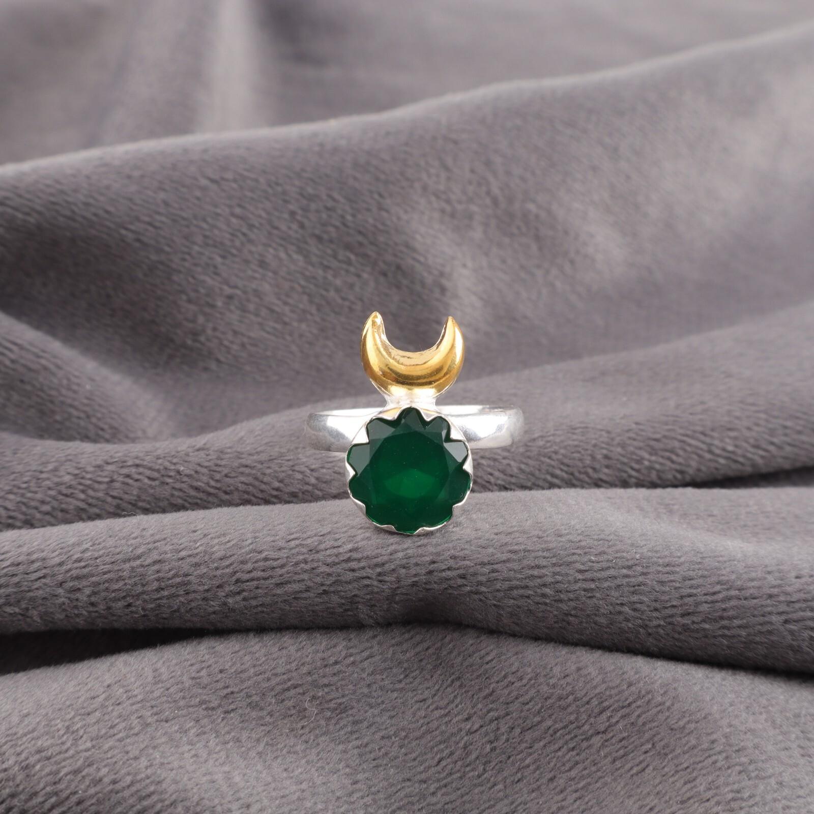 

Зеленый Оникс Драгоценный Камень Серебро 925 пробы Ювелирные Изделия Ручной Работы Кольцо для Свадебного Подарка RR-58-21 13