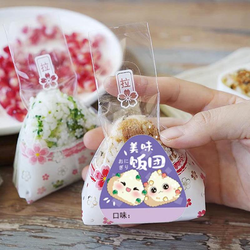 80 Pcs Triangle Rice Ball Packing Bag Stickers Nori Seaweed Onigiri Sushi Bag Stickers Sushi Making Mold Tools Bento Accessories